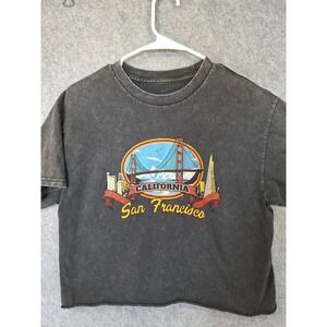 J. Galt San Francisco California Graphic Tee Acid Wash Gray Crop Top One Size